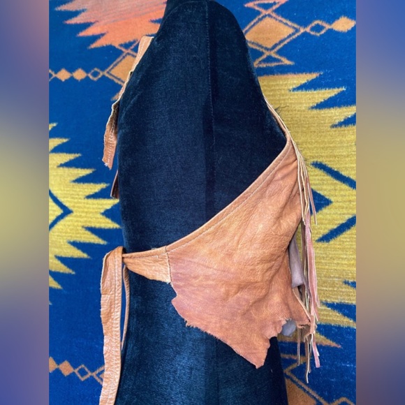VTG 70’s Deerskin Halter Suede Genuine Leather Feather Handmade Top! - Picture 4 of 11
